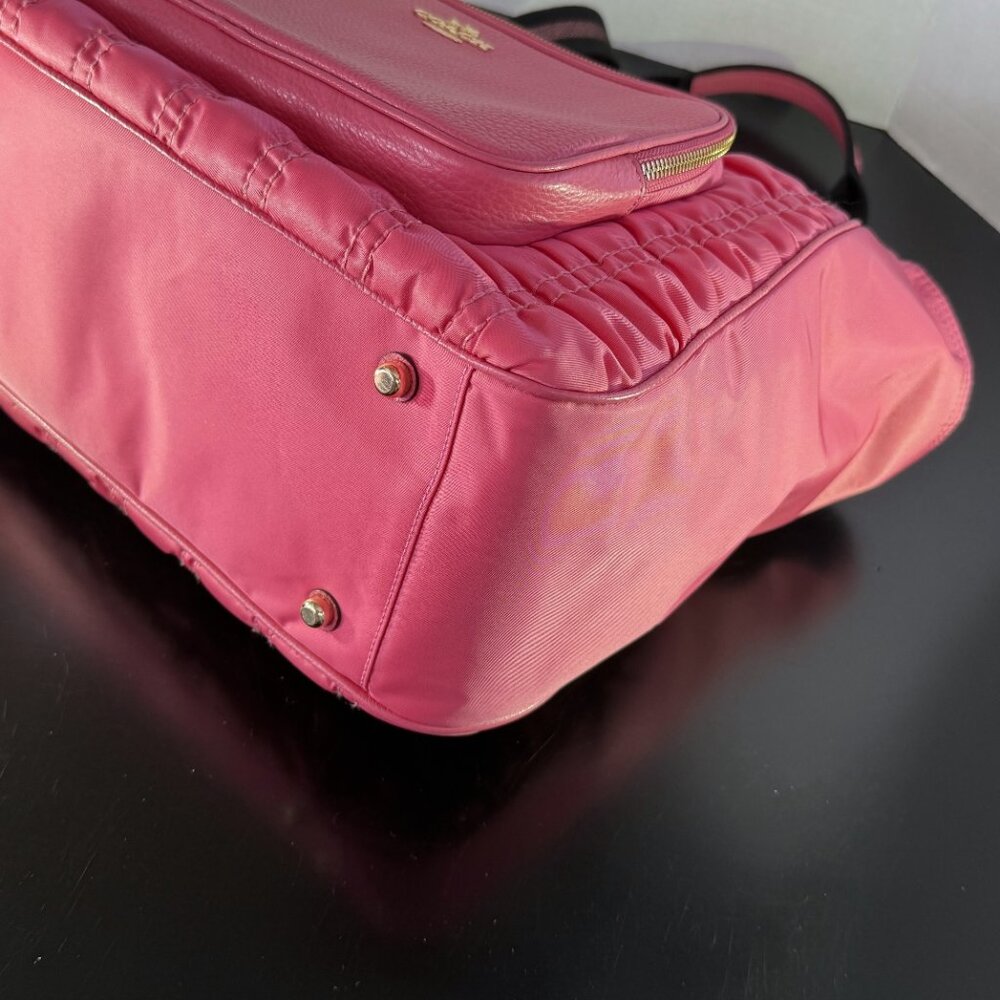 Coach C4093 Court Tote Shoulder Bag Confetti Pink Rouching Nylon w/Leather - Picture 9 of 15